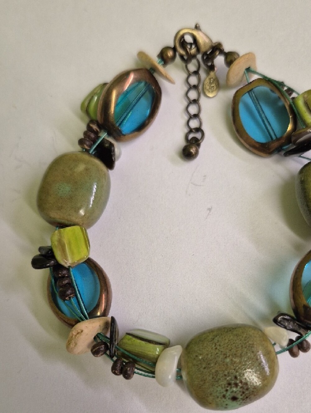 Premier Designs Green and Blue Shell And Ceramic Beaded Women's Bracelet - Picture 4 of 4